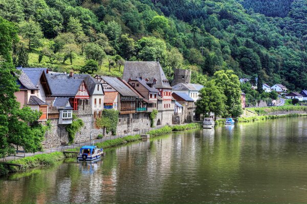 Houses on the banks of a picturesque river