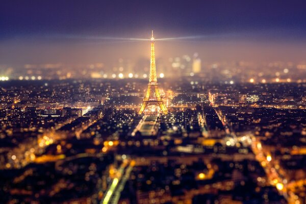 Torre Eiffel a Parigi di notte. Luci notturne della metropoli