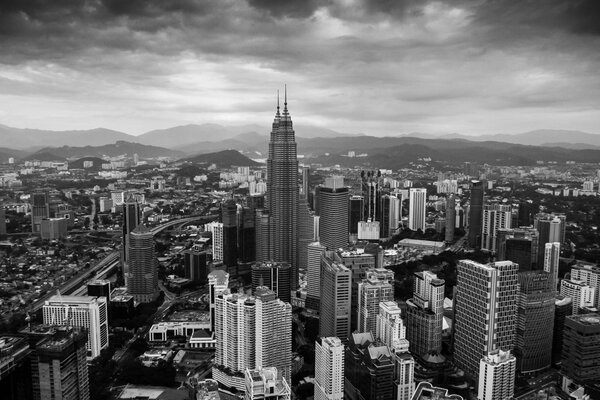 Black and white photo of a skyscraper