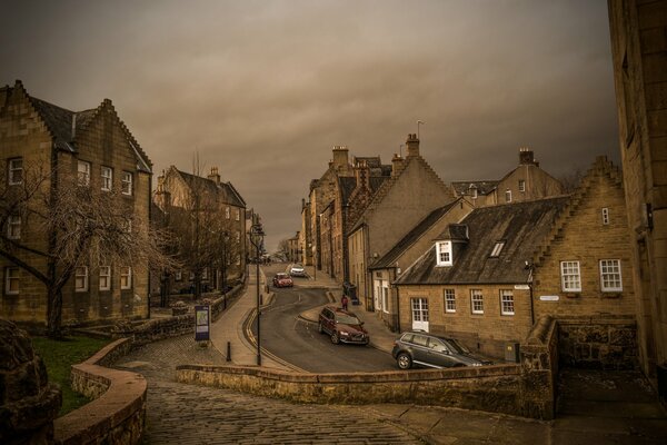 Autumn in Scotland. View of residential stone houses