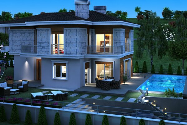 Design of a house with a 3D swimming pool