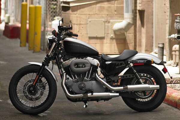 Vintage bike on the background of urban buildings