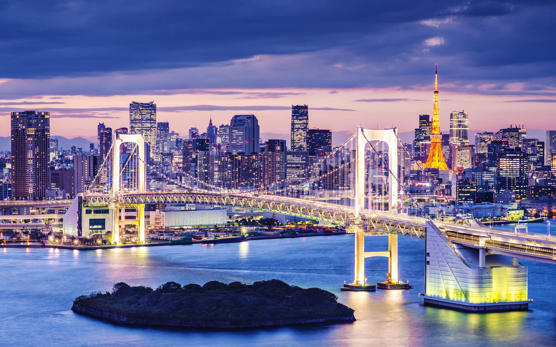 tokyo bay giappone ponte urbano notte luci porto tokyo città di notte luci