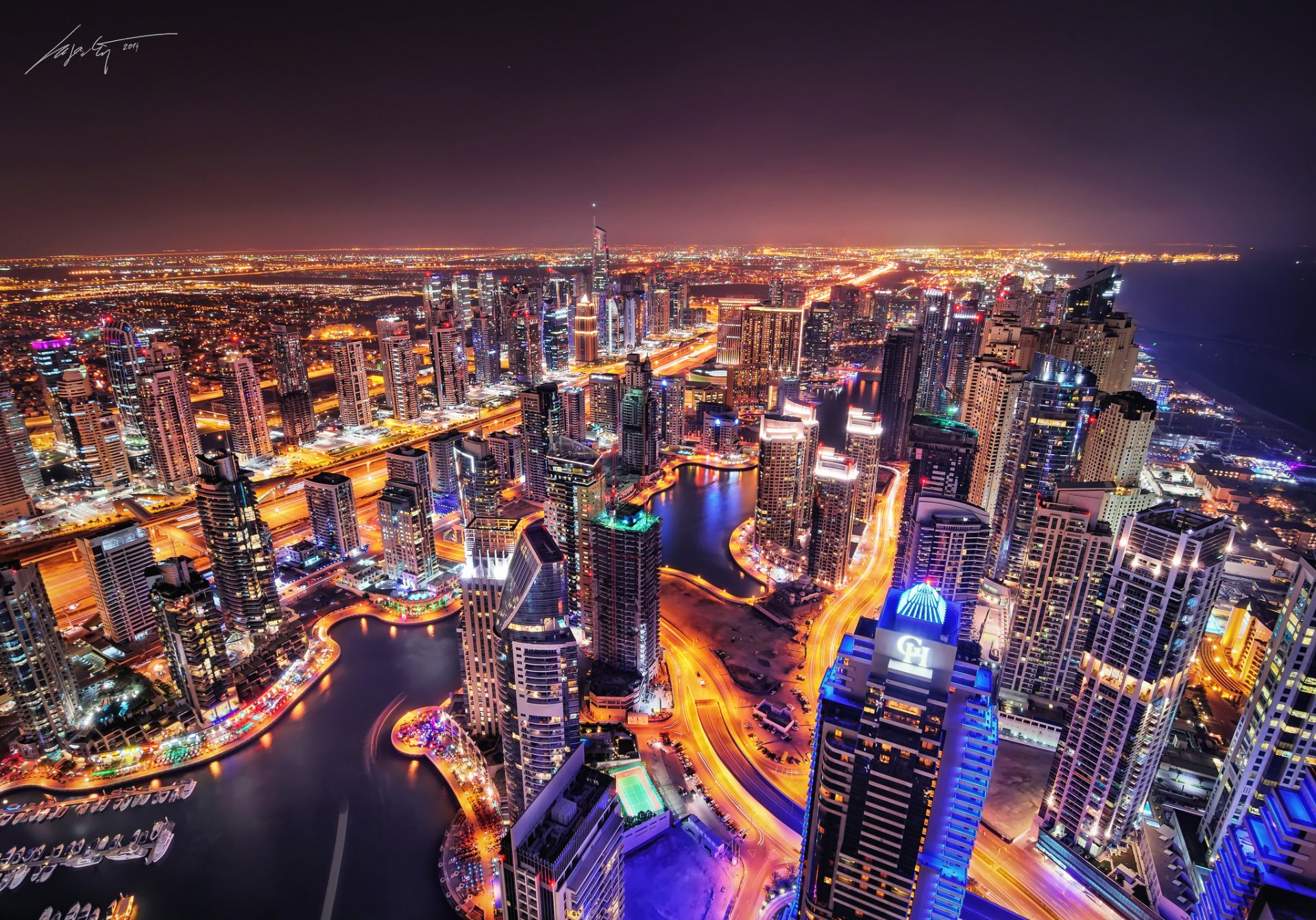 città dubai dubai marina notte luci sera esposizione