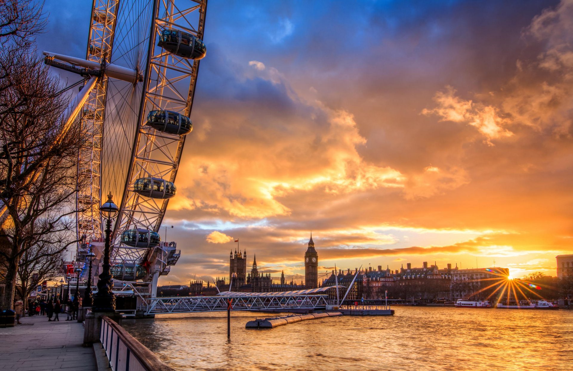 londres ciudad puesta de sol london eye inglaterra london eye rueda de la fortuna sol río nubes