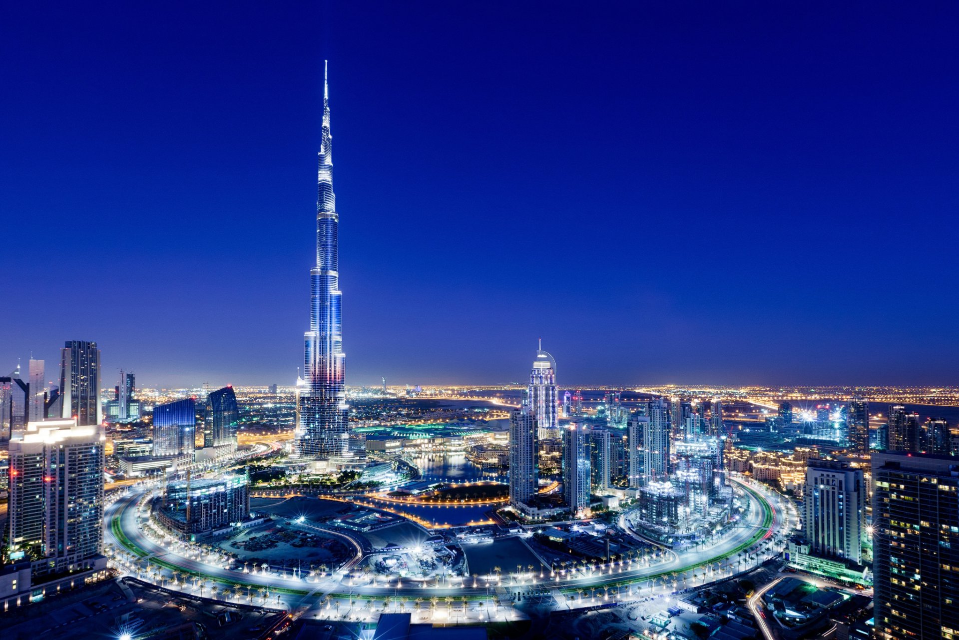 united arab emirates town dubai burj khalifa lights night