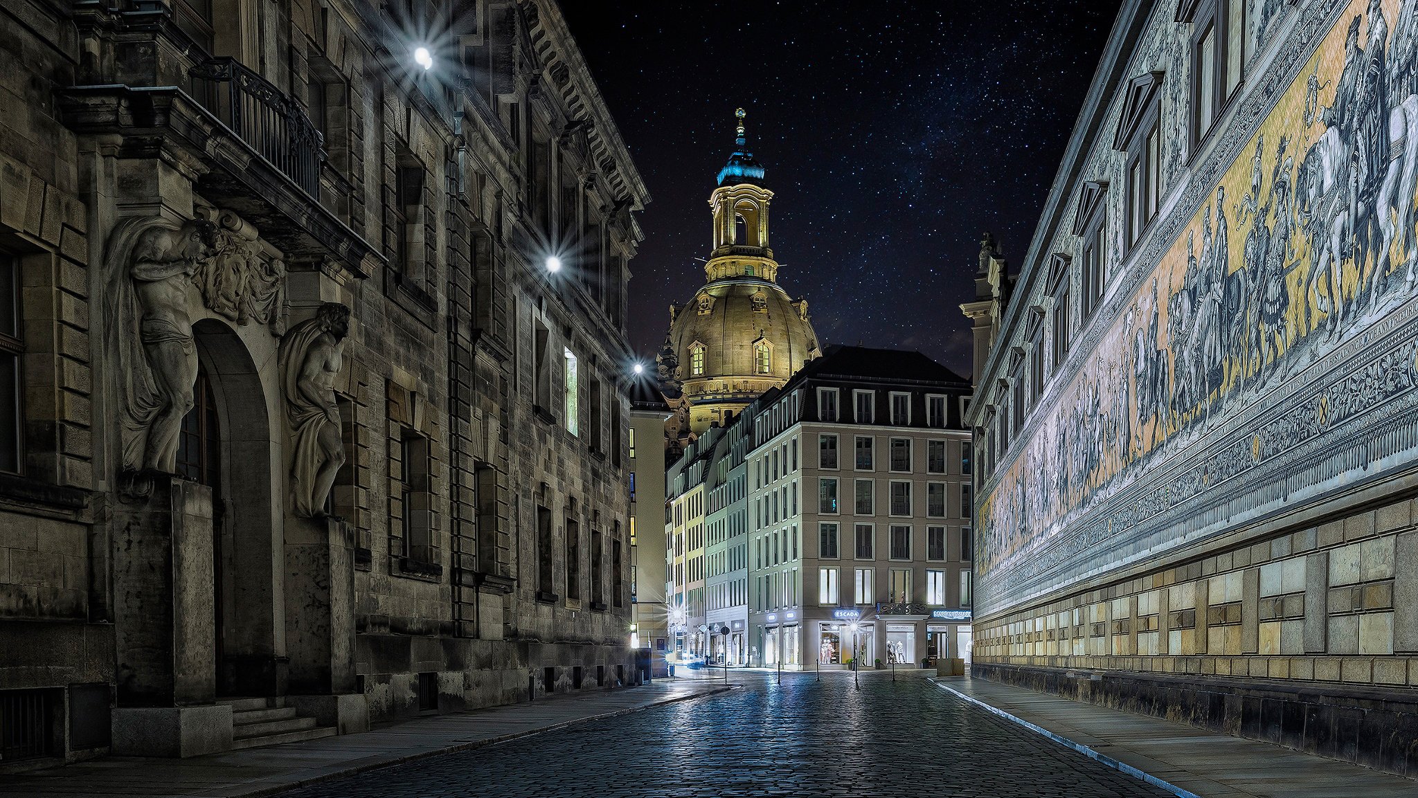 drezno niemcy noc ulica augustusstraße