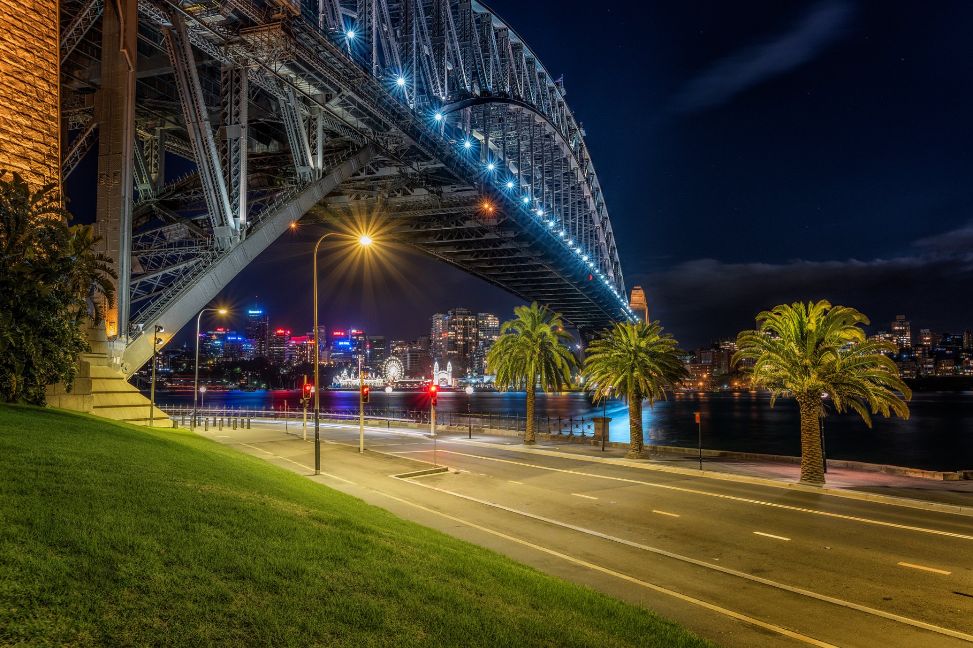 australia sydney ponte notte fiume strada luci palme