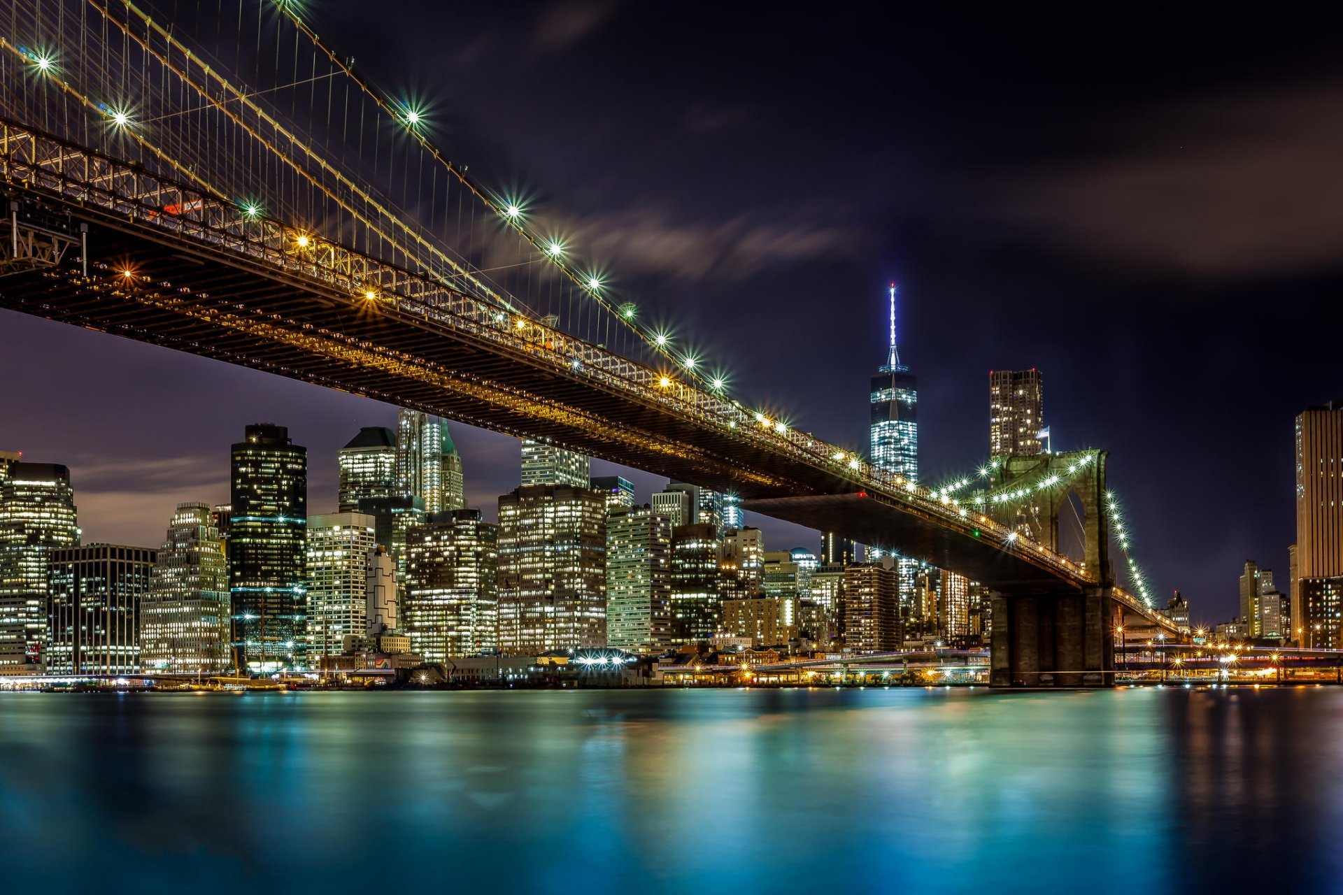 états-unis ville new york soirée pont lumières rivière