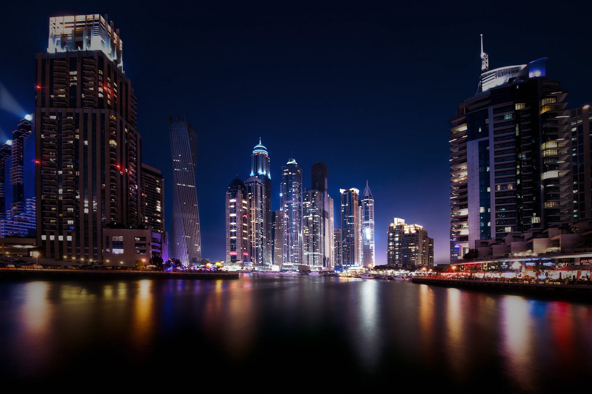 dubai marina vereinigte arabische emirate dubai stadt nacht lichter reflexionen