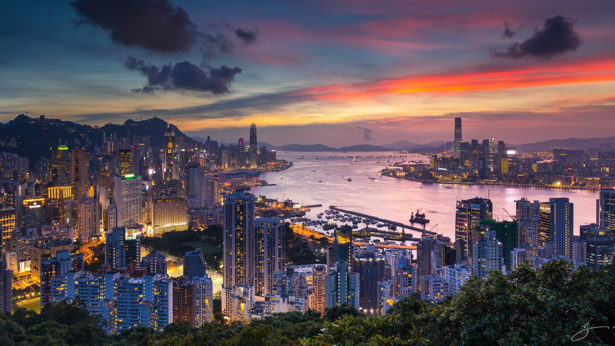 china stadt hongkong bremore hill victoria harbour abendsonne