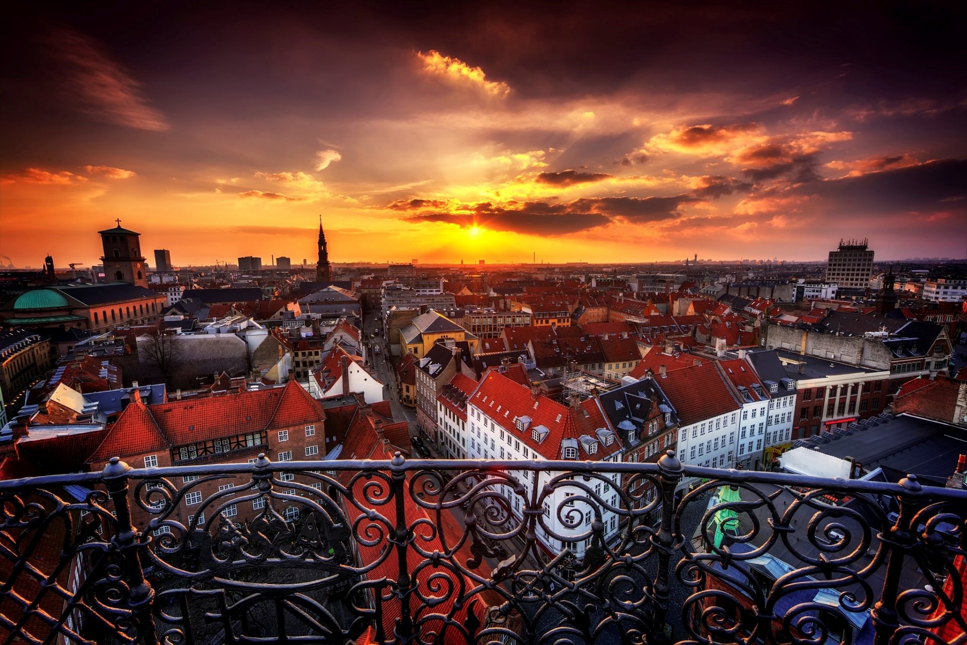 copenhague danemark ville soirée coucher de soleil maison bâtiments panorama