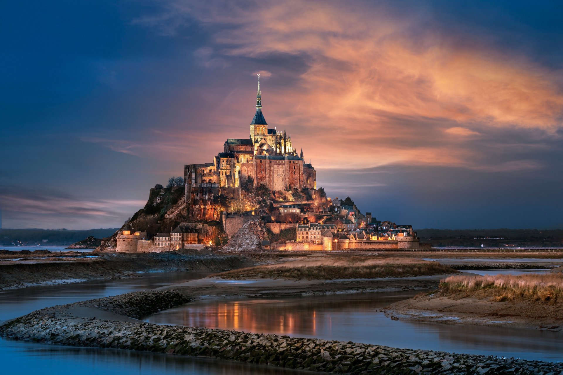 france normandy town island fortress mont-saint-michel mount michael the archangel