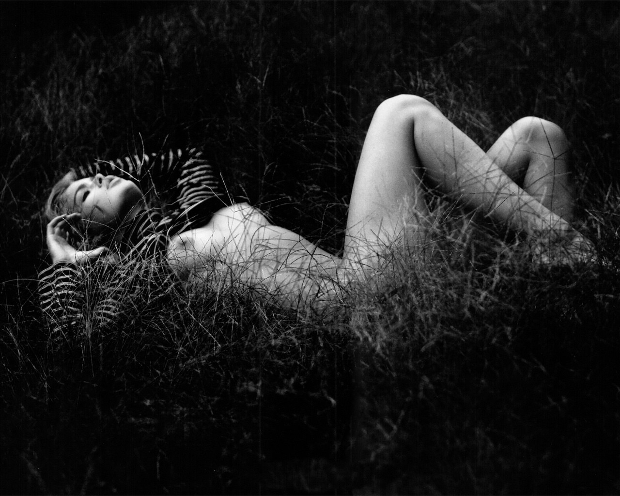 black and white breasts grass girl