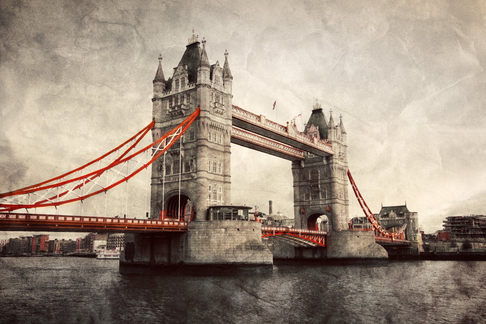 london england tower bridge thames river vintage