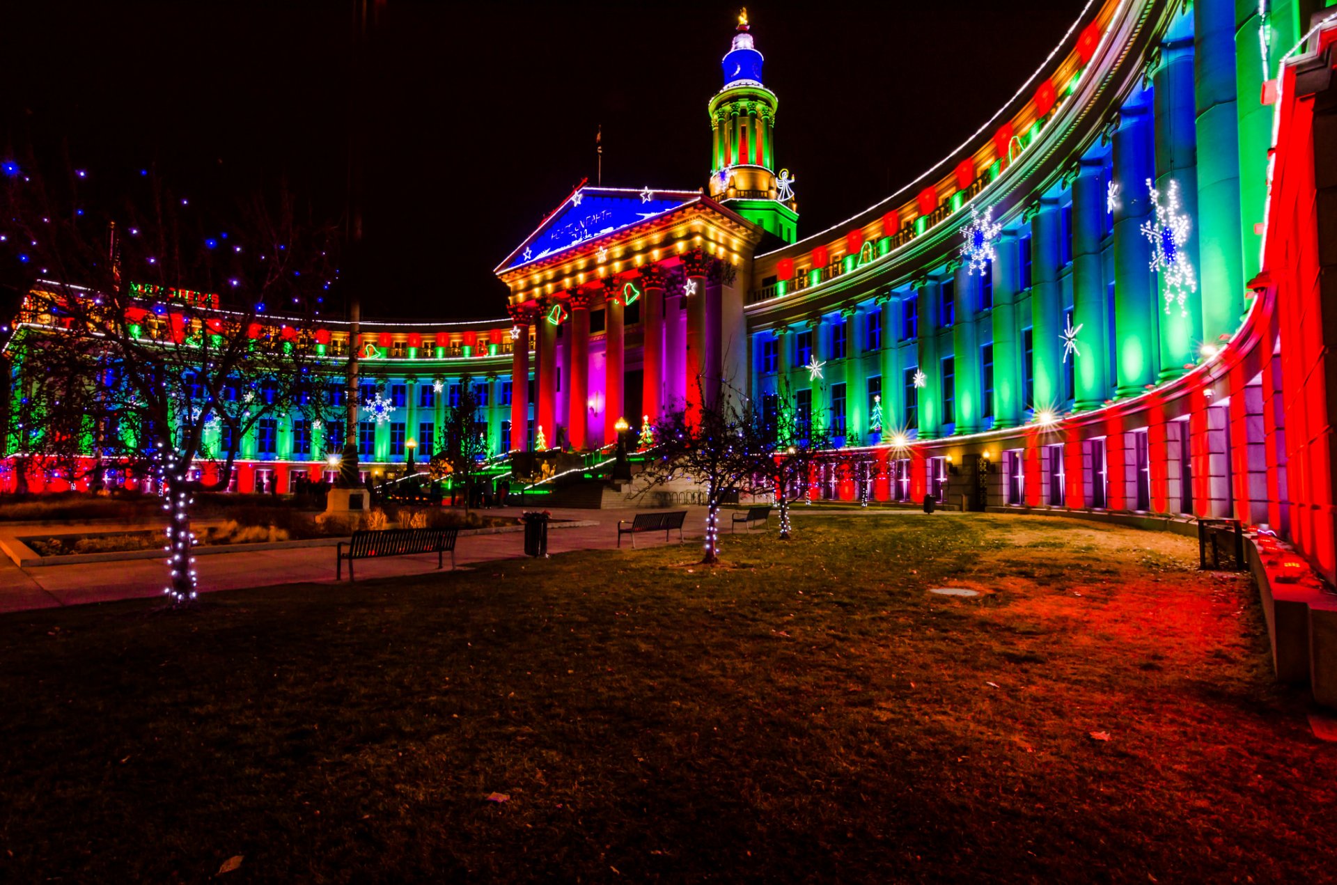 boże narodzenie nowy rok dekoracje światła miasto denver noc