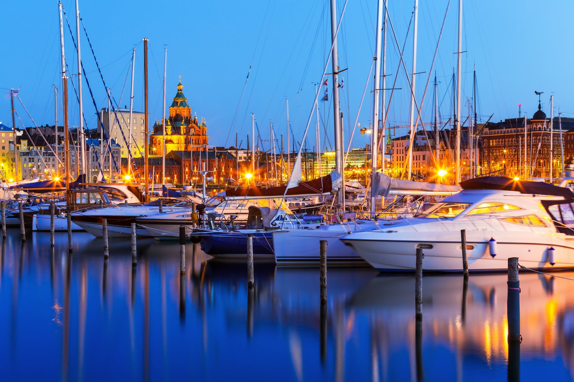 helsinki finland harbor the port yacht night city