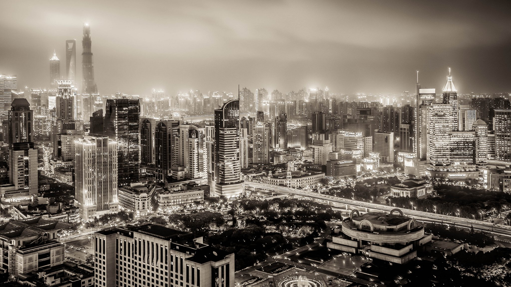 huangpu shanghai chine ville de nuit bâtiments panorama