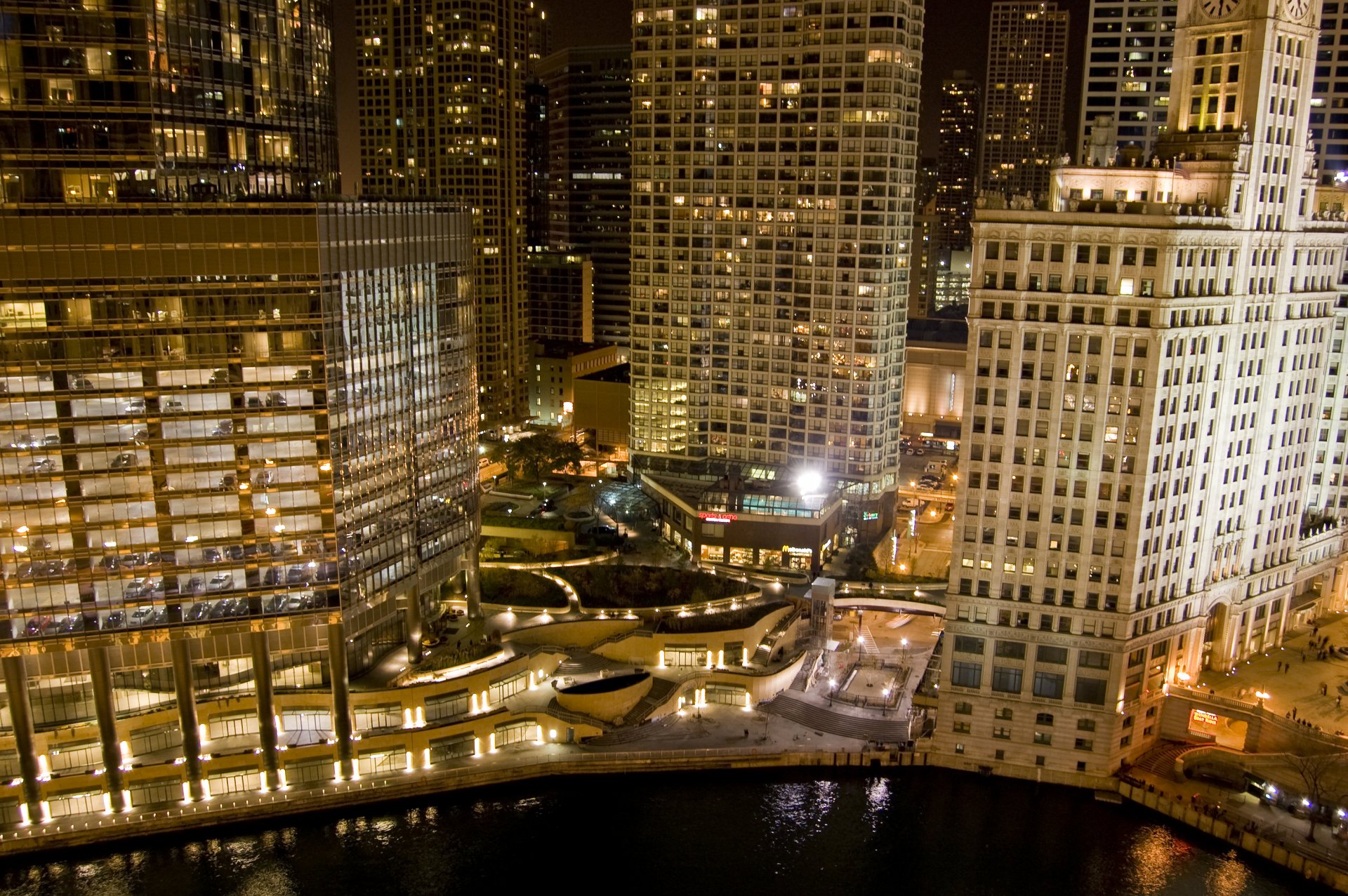 zentrum illinois chicago usa amerika gebäude wolkenkratzer himmel hochhäuser nacht lichter