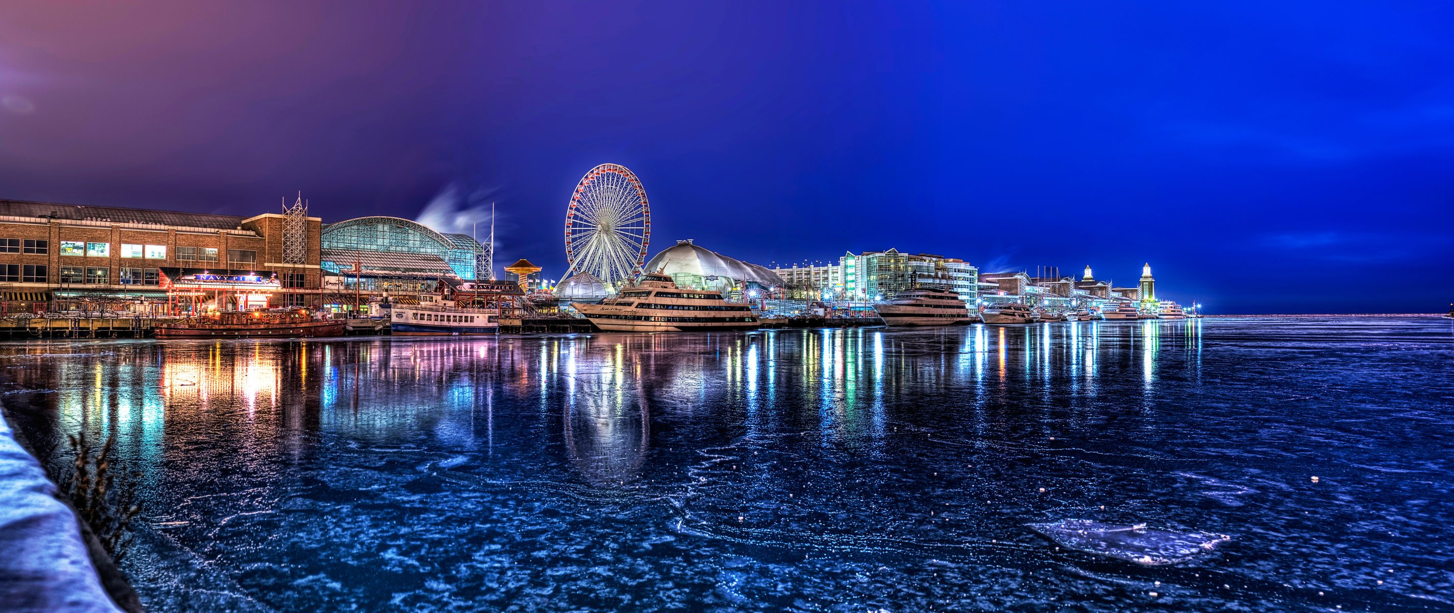 chicago illinois stadt winter yachten promenade nacht