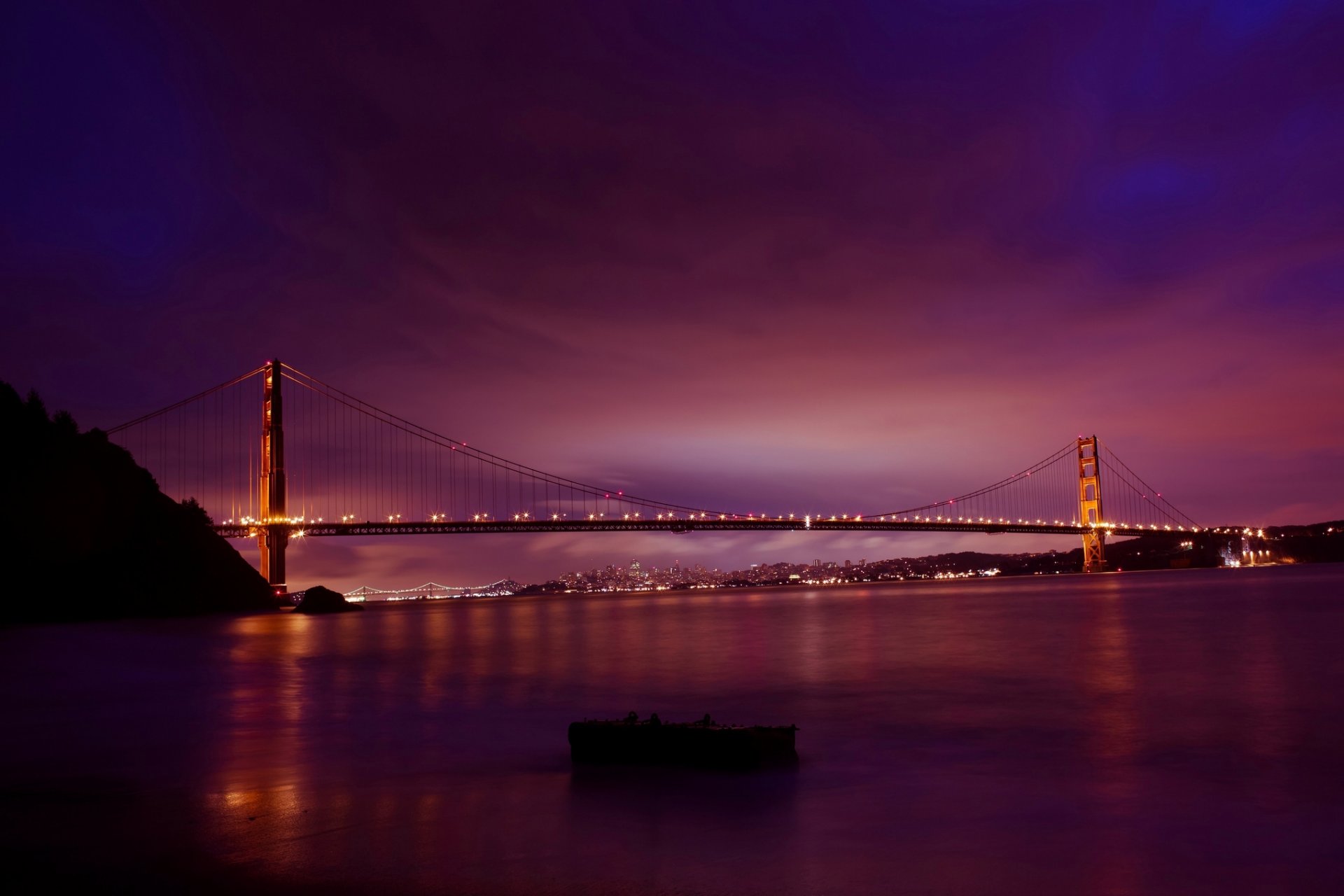 san francisco golden gate bridge golden gate bridge kalifornien usa stadt brücke sonne morgendämmerung morgen himmel straße autobahn lichter beleuchtung wasser bucht