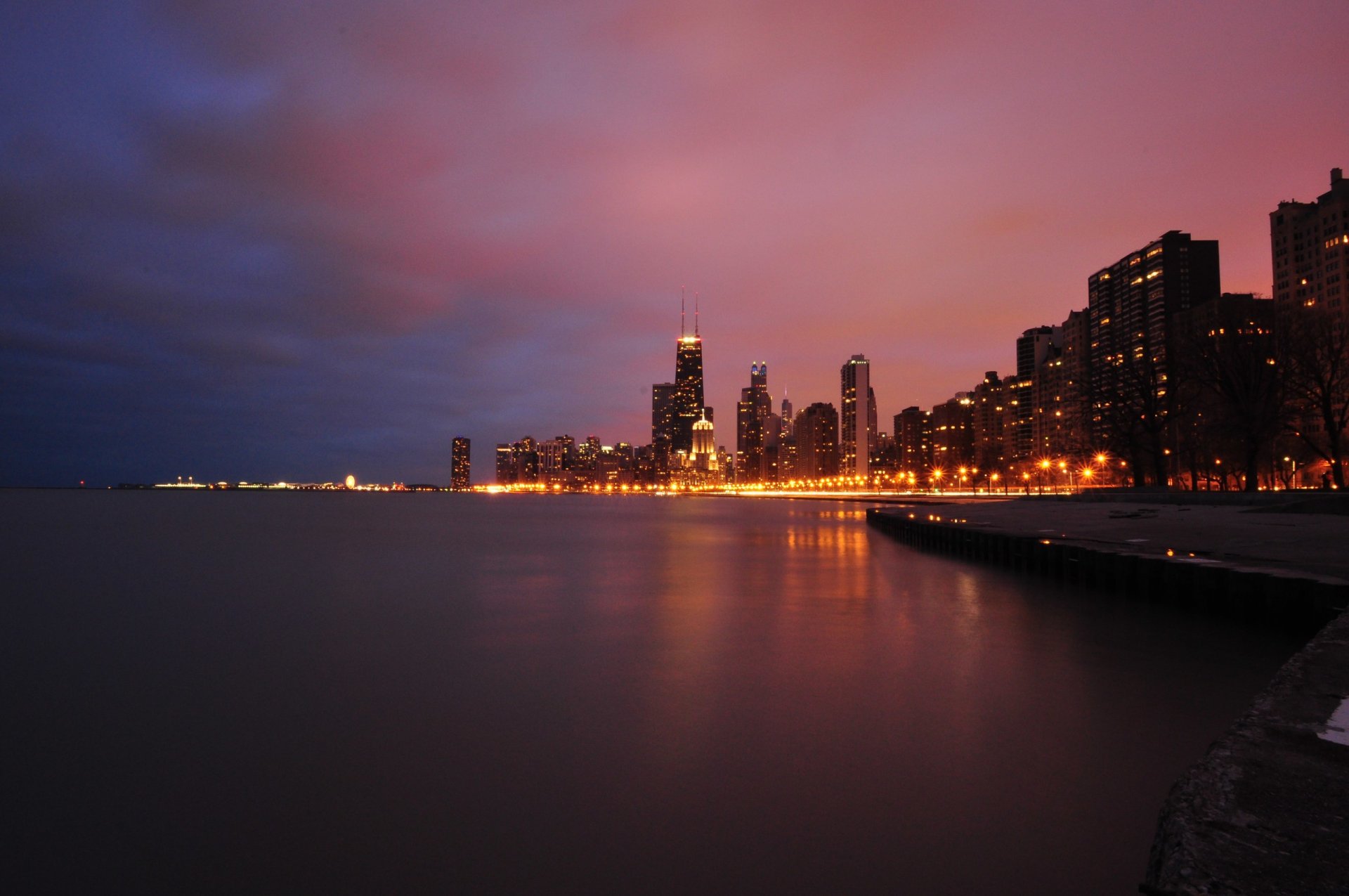 chicago illinois stadt fluss wolkenkratzer nacht lichter