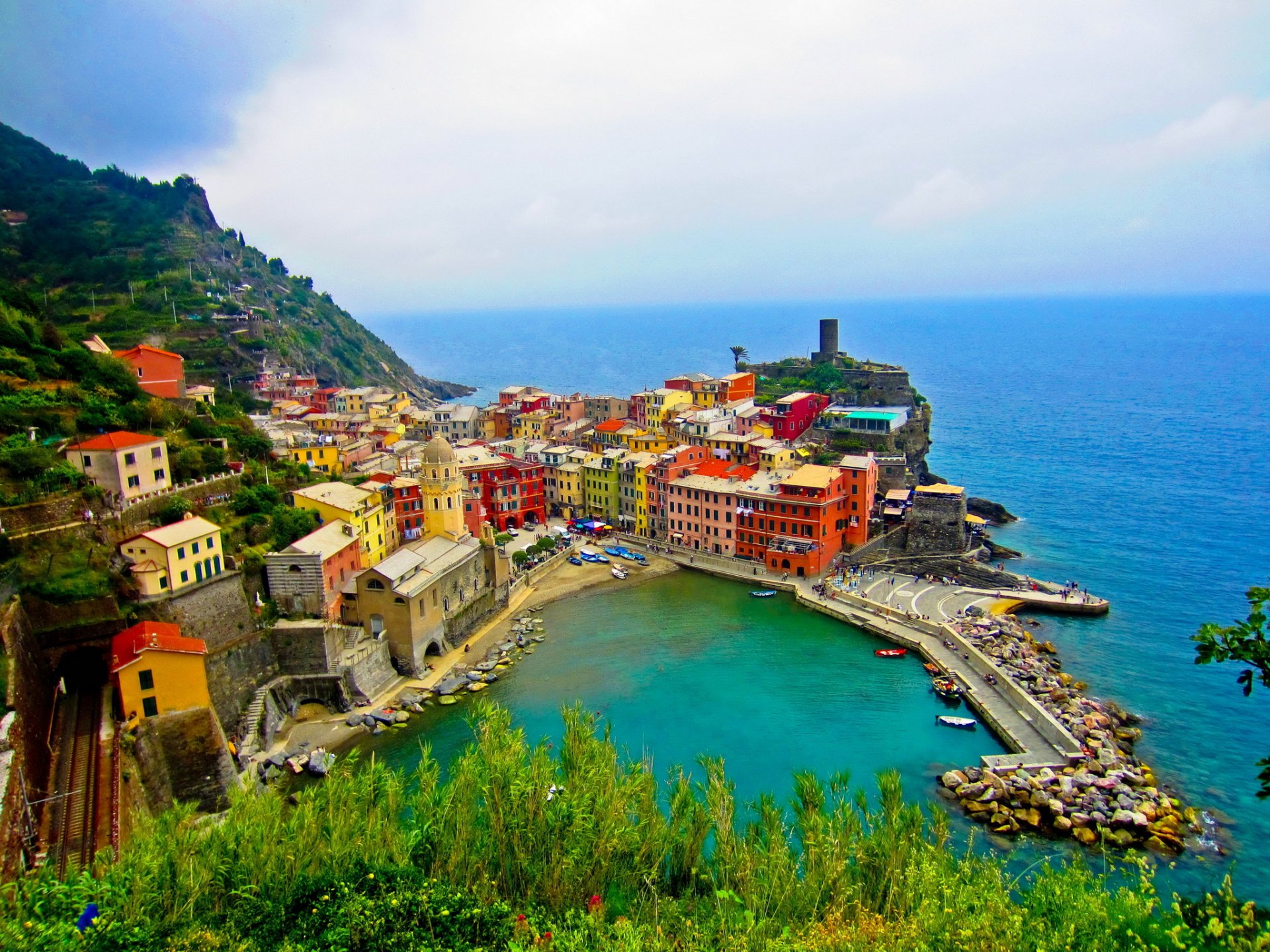 italy sea coast house cinque terre from the top town photo