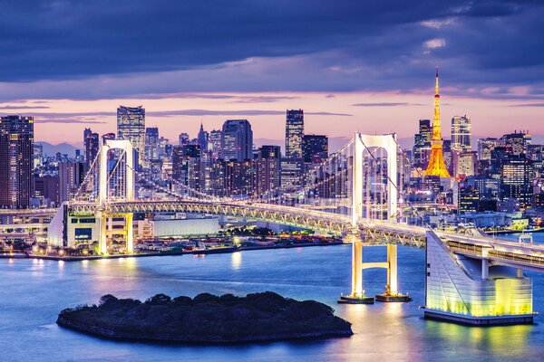 Au Japon, le port et la ville de nuit