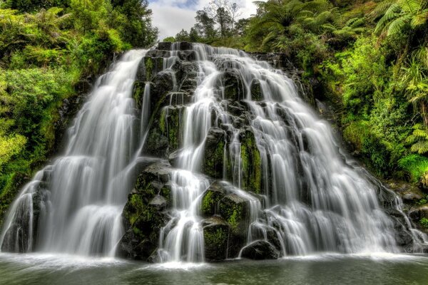 Landscape of a large waterfall in the jungle