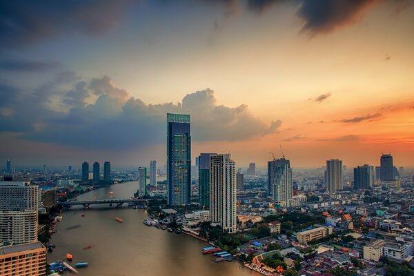 View of the city of Bangkok from a height of flight