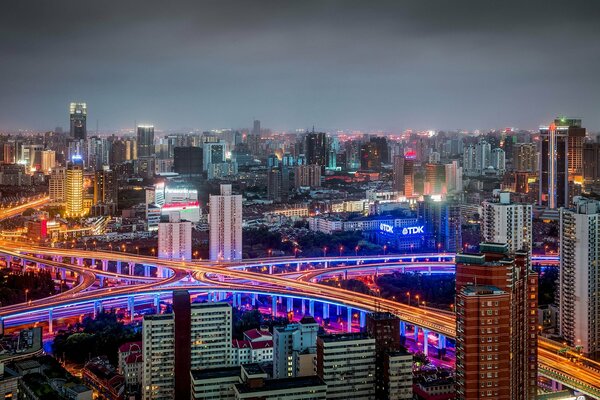 Noche China ciudad panorama