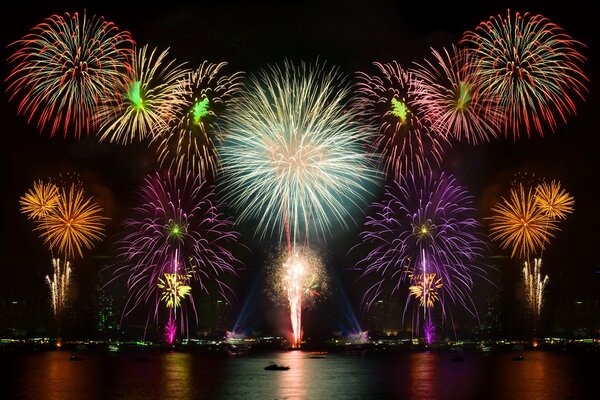 Night fireworks over the water