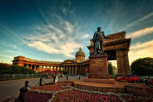 Kazan Cathedral of St. Petersburg under feather clouds