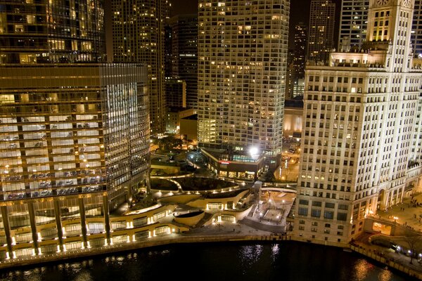 Vista dei grattacieli di Chicago. Grattacieli negli Stati Uniti