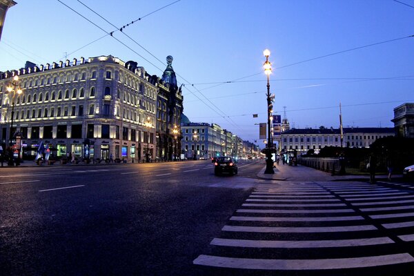 Saint Petersburg russia pedestrian crossing and twilight