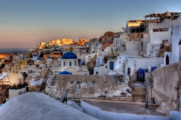 View of the old Greek city at sunrise