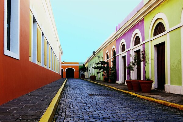 Bright buildings streets in the city