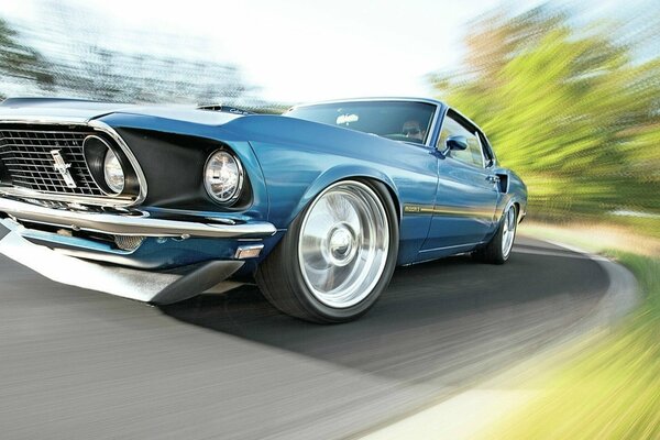 Retro Ford Mustang in dynamics