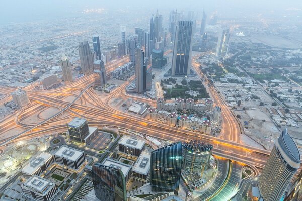 Panorama of the city with huge high-rise buildings