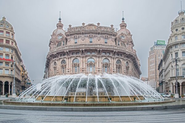 Fountain in the square of Italian Genoa