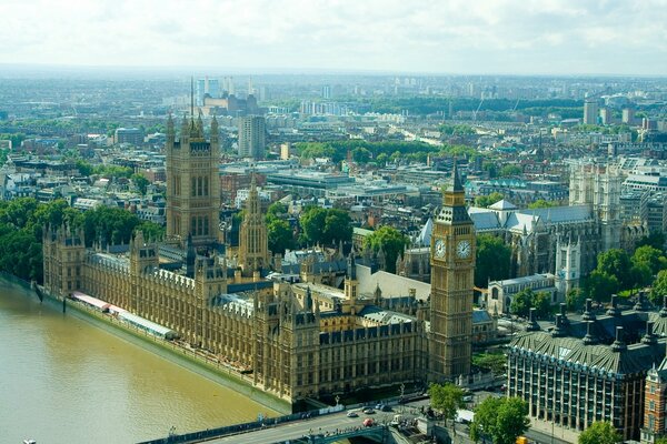 Big Ben in London in England from above