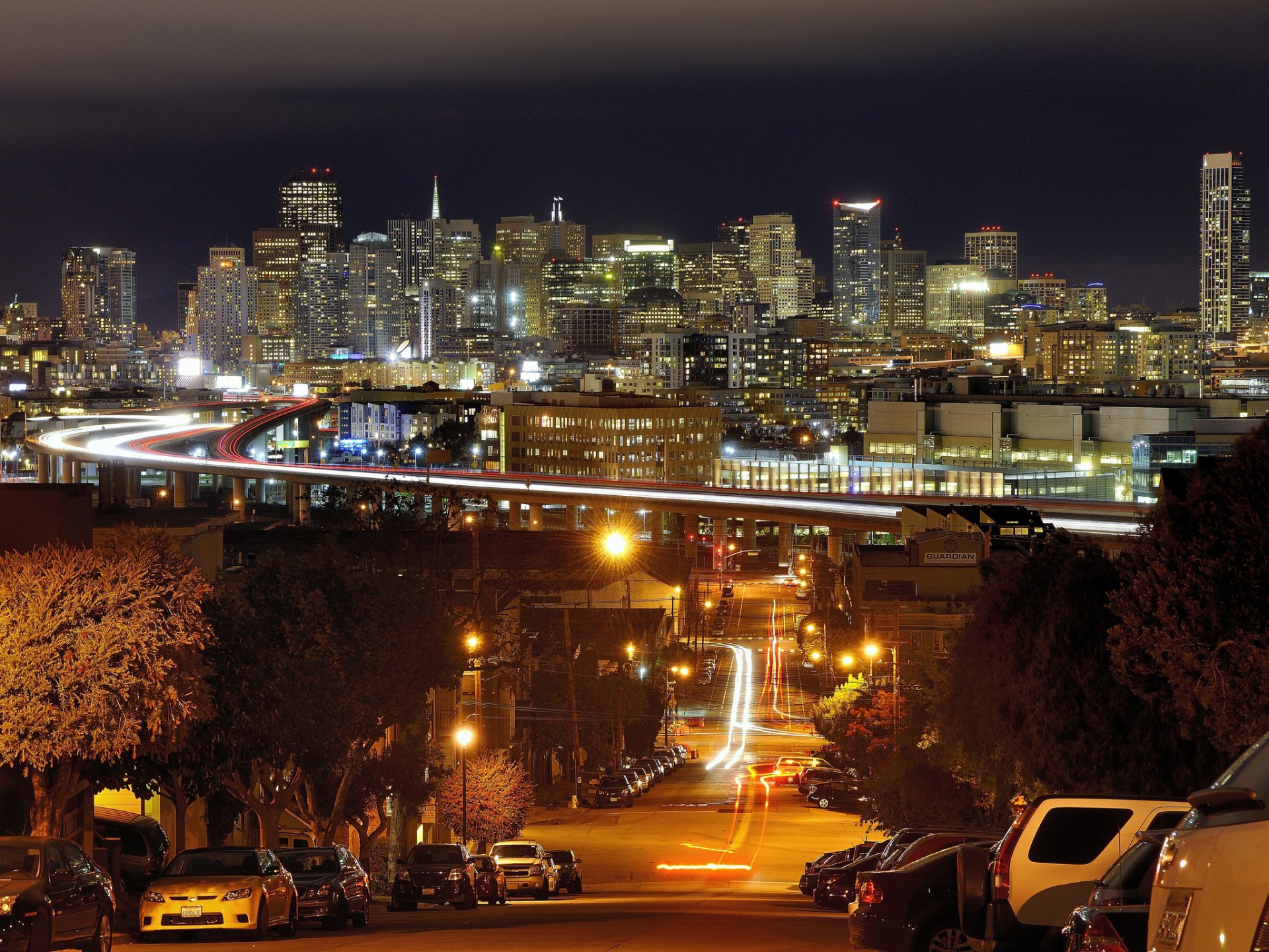 san francisco california estados unidos san francisco noche casa rascacielos puente carretera calle coches