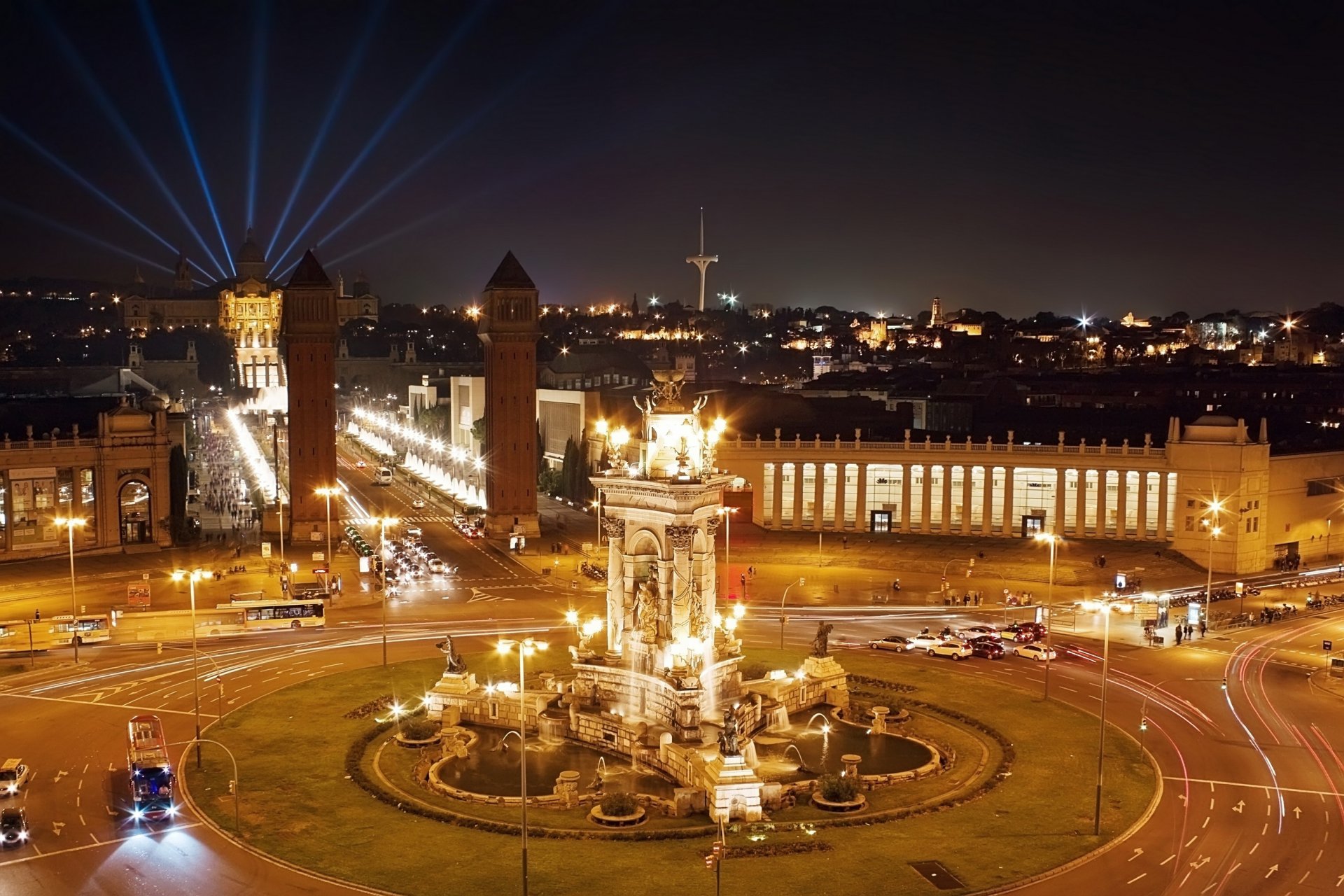 pain barcelona night road fountain