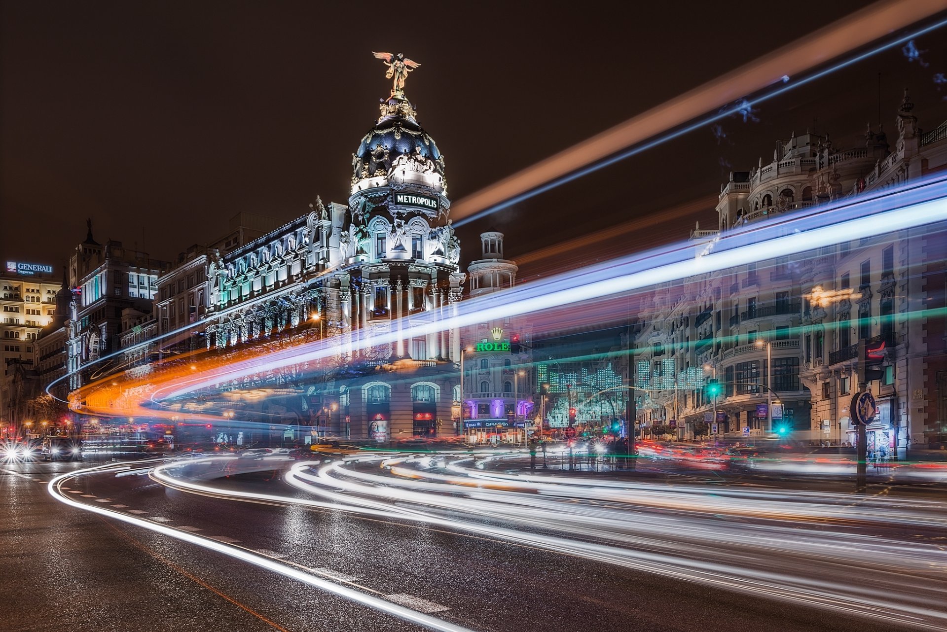 madrid espagne ville nuit bâtiments route exposition