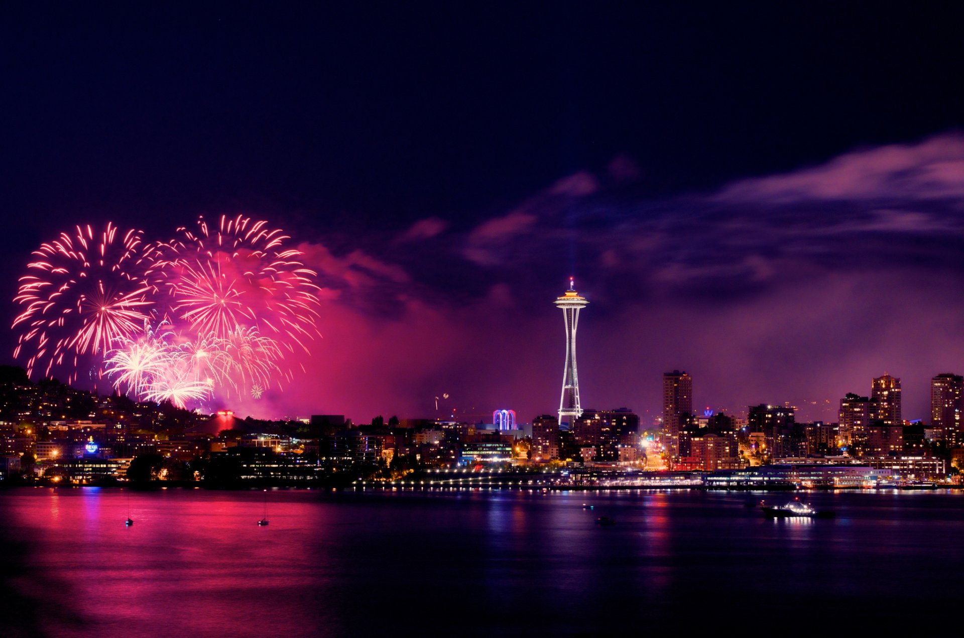 notte luci città fata panoramica luglio 4 seattle