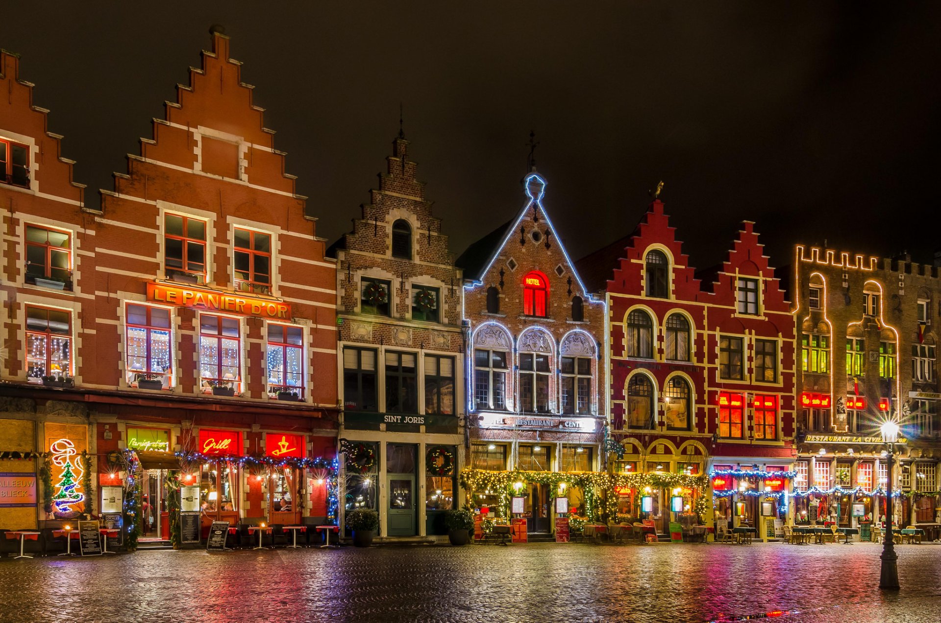 belgia brugia grote markt plac noc światła boże narodzenie