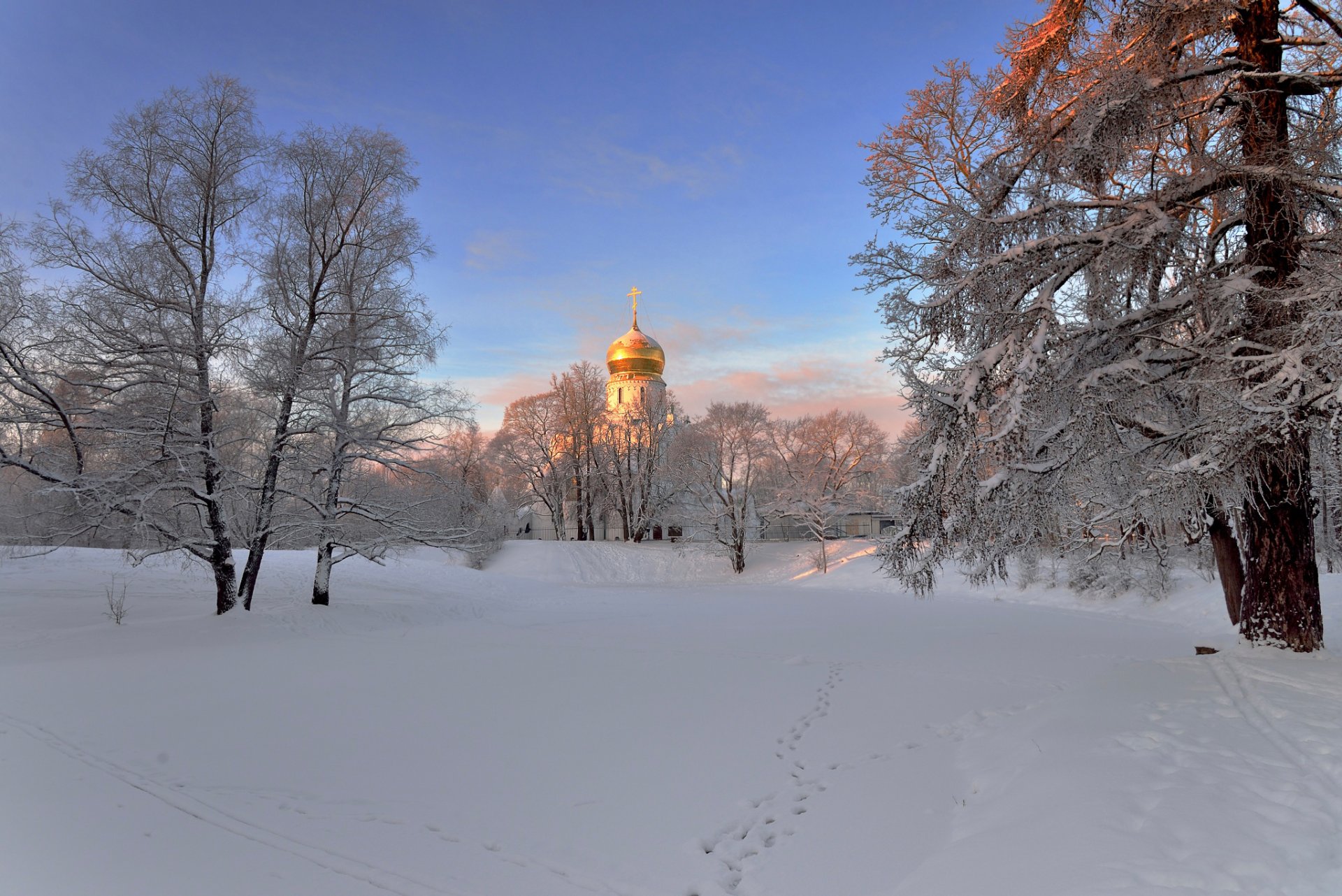 t. petersburg winter morning temple