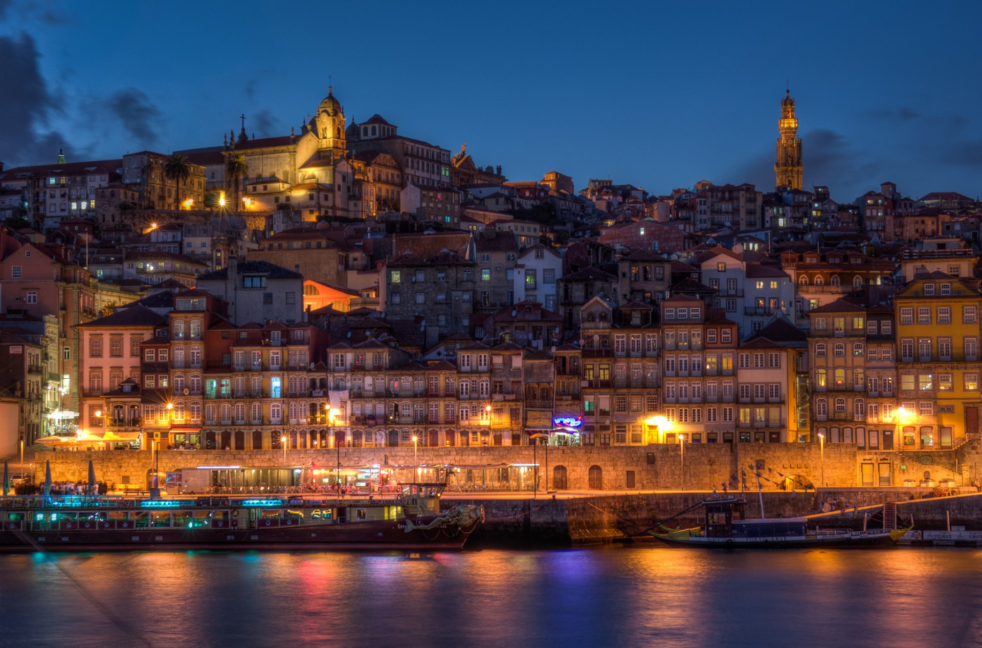 portugal porto vila nova de gaia porto vila nova de gaia city evening houses buildings coast coast river boat