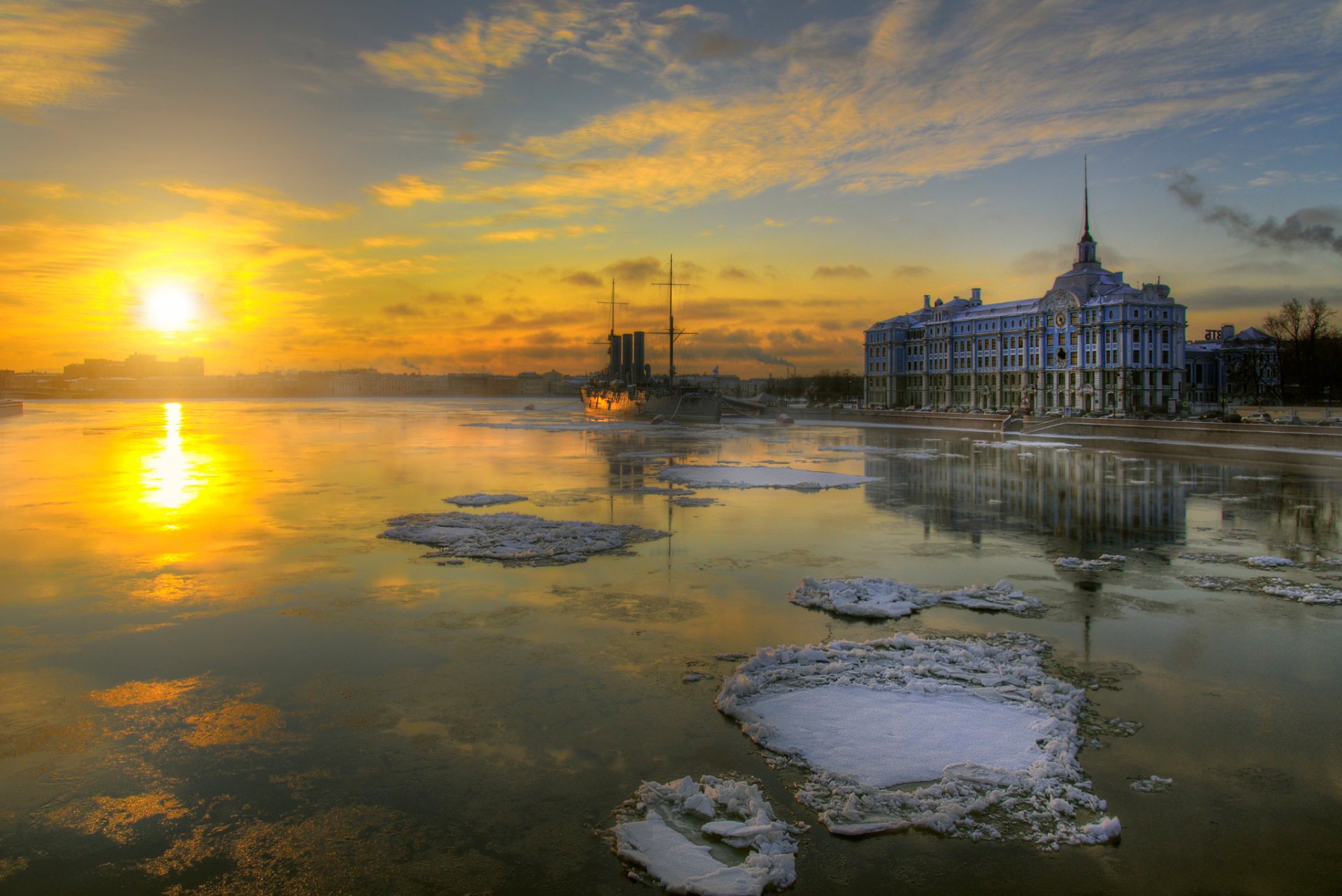 petersburg krążownik aurora zima