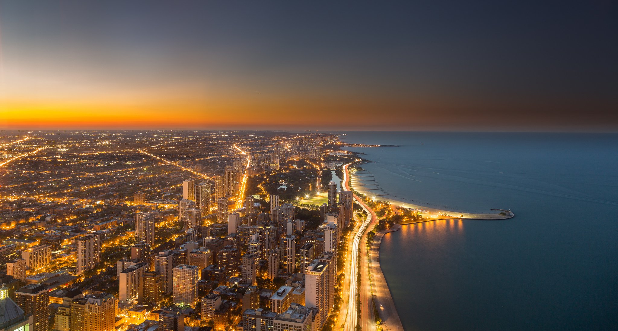 chicago illinois stati uniti tramonto città luci panorama